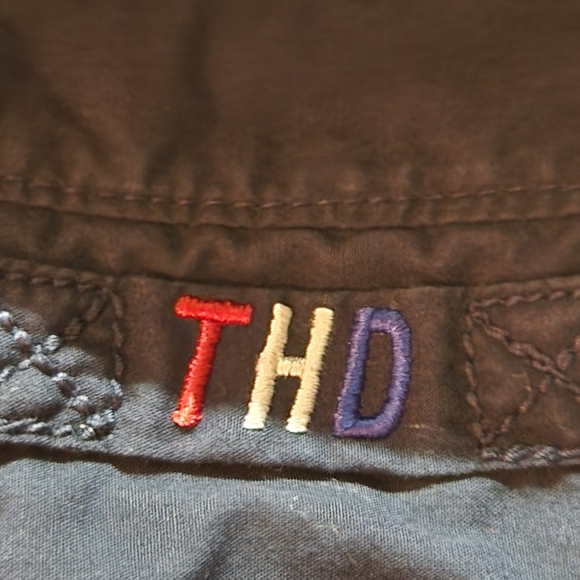 Tommy Hilfiger Denim Retro Button-Down Shirt Navy Red Stripes Logo Patches Med - Picture 8 of 10